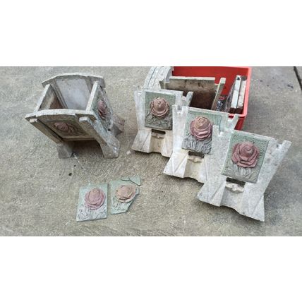 3 vintage sectional concrete composite garden urns cottage house square planter
