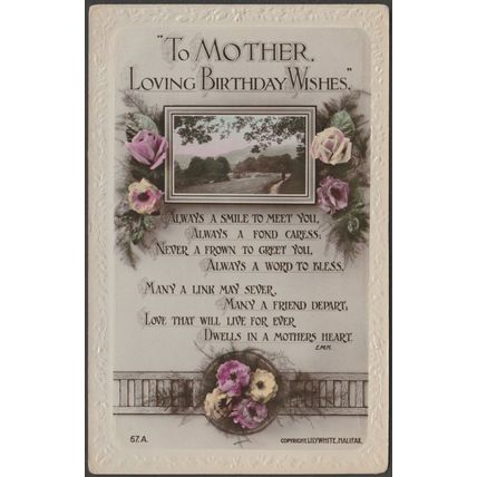 To Mother, Loving Birthday Wishes, c.1920 - Lilywhite RP Postcard