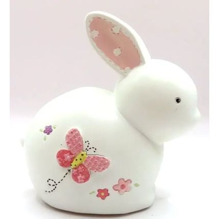 Butterfly Bunny Money Box Ceramic Girl Baby Gift Savings Christening Birth Money