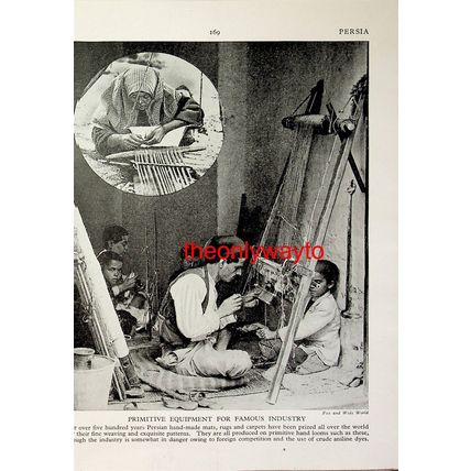 Persian Carpet Loom (Woman Spinning + Reverse), Book Illustration (Print), c1920