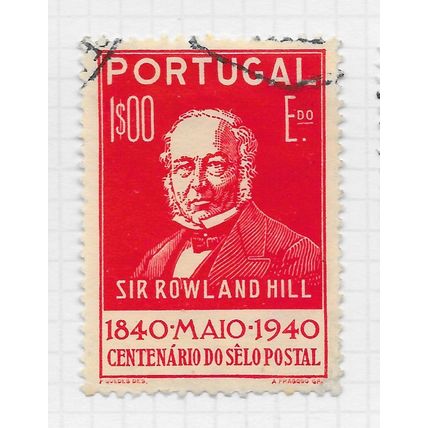 PORTUGAL 1940 STAMP ANNIVERSARY 100th ROLAND HILL 1e RED USED