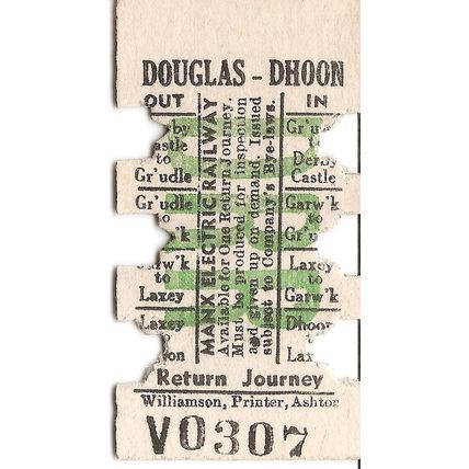 Manx Electric Railway Edmondson Ticket - Douglas to Dhoon