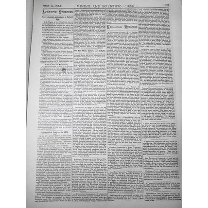 Mining and Scientific Press, March 25, 1876. Glacial Epoch; Aluminum Uses; etc