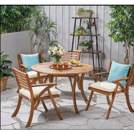Hermosa Acacia Wood Arm Chairs (Set of 2) Water-Resistant Cushions, Outdoor Seat