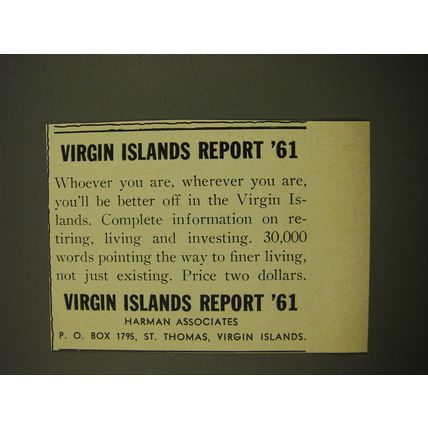 1961 Virgin Islands Report '61 Advertisement
