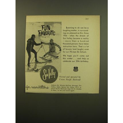 1961 Union Pacific Railroad Ad - Fun favorite Sun Valley