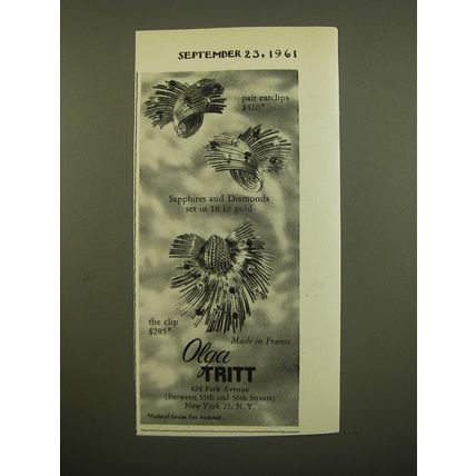 1961 Olga Tritt Earclips and Clip Advertisement