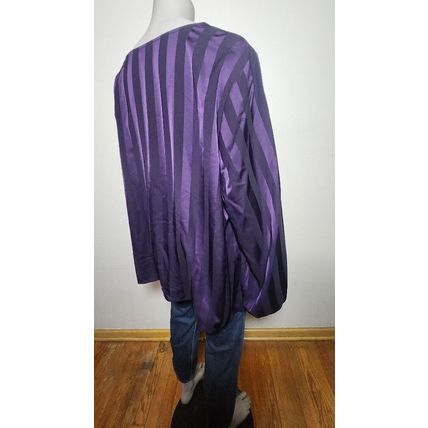 Liz Claiborne Purple Black Striped Dress Shirt Round Neck Long Sleeve Size 3x