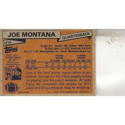JOE MONTANA 1981 ROOKIE AUTOGRAPHED SAN FRANCISCO 49ERS HOF SB CHAMPION MVP QB