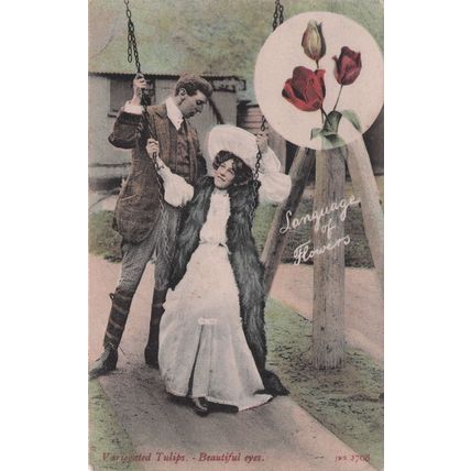 Language Of Flowers Tulips Beautiful Seductive Eyes Old Postcard