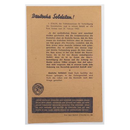 Original WW2 Russian/Soviet Air Drop Propaganda Leaflet. - Code 1023. - 1942.