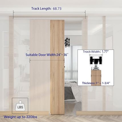 JUBEST 6FT Commercial Grade Pocket Door Hardware and Track Set, Sliding Door Har