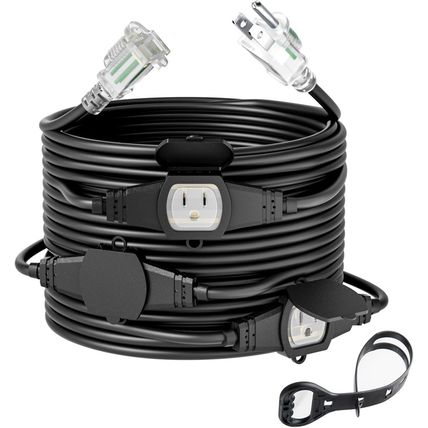 25FT 14 Gauge Outdoor Power Extension Cord,Four Outlet Cable.Multiple Evenly-Spa