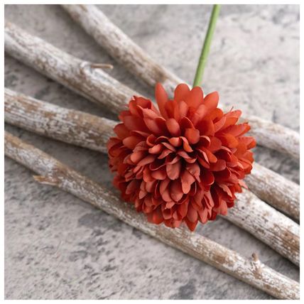 Woodside Home Living Artificial Chrysanthemum Ball Flowers - Dark Orange Set of