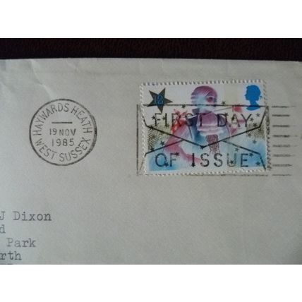 1985 GB Christmas stamp 12p Principal Boy FDC Haywards Heath SG1303 slogan FDI