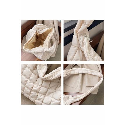 White Quilted Zipper Large Shoulder Bag