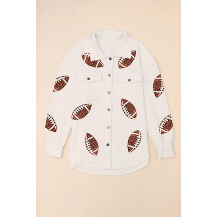 Beige Bubble Gum Texture Sequined Football Shacket
