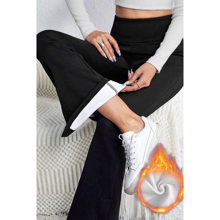 Black Thermal Lined Split Flare Leg Pants