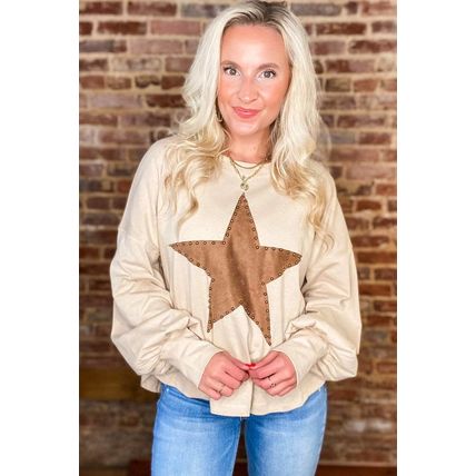 Apricot Studded Star Graphic Oversized Long Sleeve Top