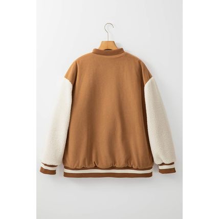 Buckskin Corduroy Fleece Patchwork Buttoned Bomber Jacket