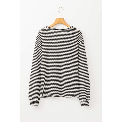 Black Stripe Round Neck Drop Shoulder Long Sleeve Top