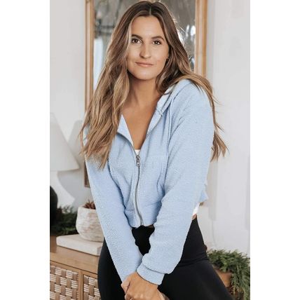 Beau Blue Cropped Sherpa Zip Up Hoodie