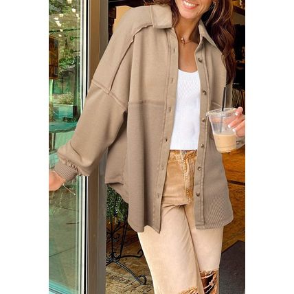 Goat Mineral Wash Textured Patchwork Loose Fit Shacket