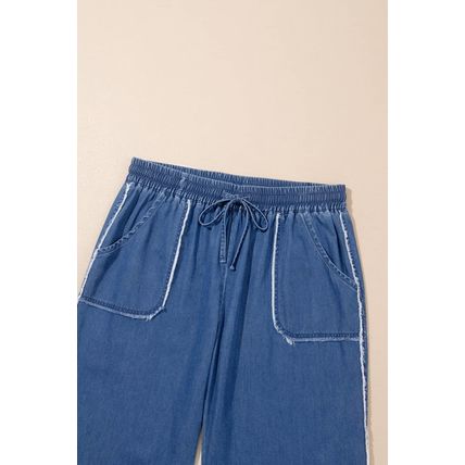 Sail Blue Washed Denim Chambray Loose Plus Size Pants