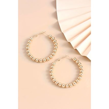 Gold Plated Beads Alloy Hoop Earrings