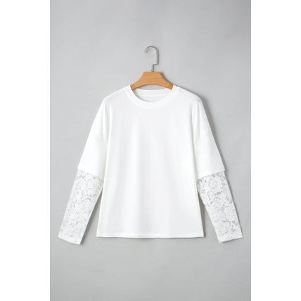 White Lace Long Sleeve Insert Drop Shoulder Tee