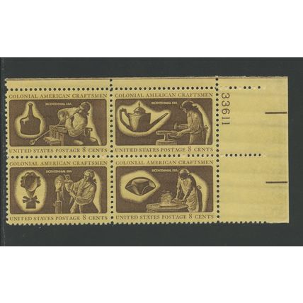 US 1459a (1456-1459), 1972 Colonial Craftsmen, UR PBof4, VF, MNH (US442)