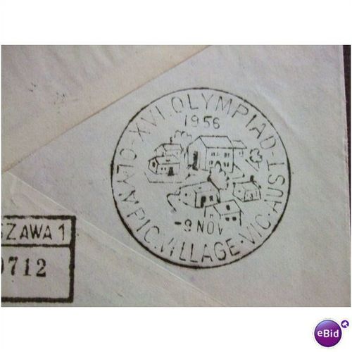 Poland 1956 Melbourne Olympics village cancel Warsaw air flight cover stamps