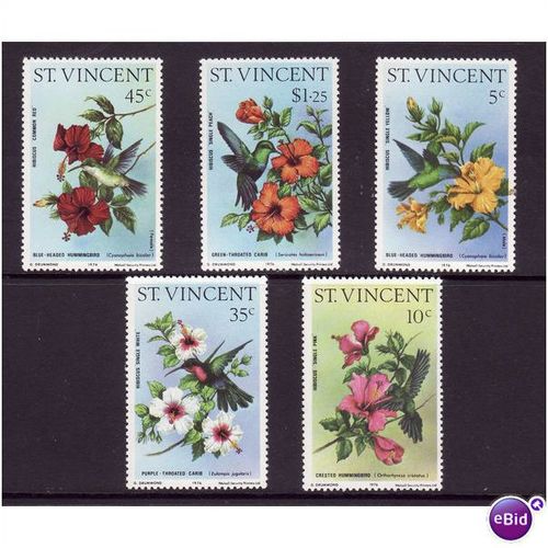 ST VINCENT 1976 HUMMINGBIRDS & FLOWERS SG 487/491 SET 5 VALS U/M MINT#3