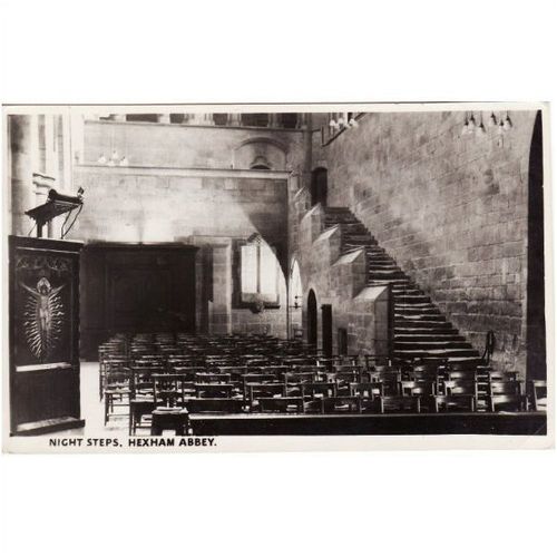 RP Postcard Night Steps HEXHAM ABBEY Northumberland Old Real Photo Card