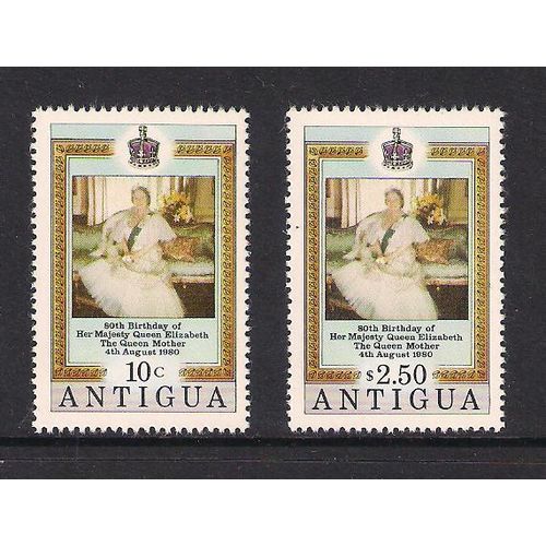 ANTIGUA 1980 QUEEN MOTHER SG 663 / 664 SET 2 VALS U/M MINT#2