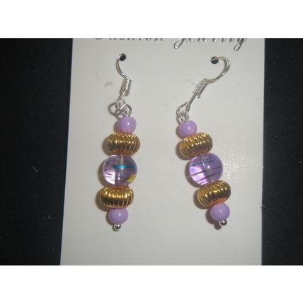 Chinese lantern style turquoise gold on purple glass earrings