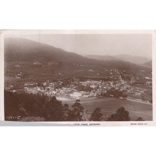 Vintage B&W Postcard - Braemar from Craig Coynach, Scotland