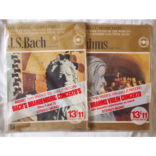The Great Composers 2 magazines each with 33 RPM LP record Bach & Brahms unused