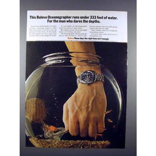 1971 Bulova Oceanographer Q Watch Ad - Dares Depths