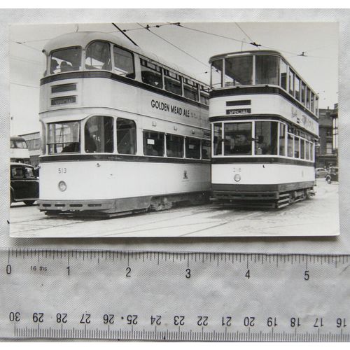 Photo Sheffield Tram no.218 & 513 in 1958