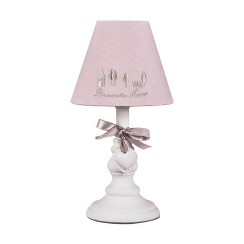 Tischlampe ROMANTIC HOME rosa weiß im Landhausstil mit Schleife und Herz E14