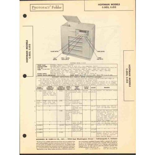 HOFFMAN models C503 C513 AM SW radio phonograph Sams Photofact manual
