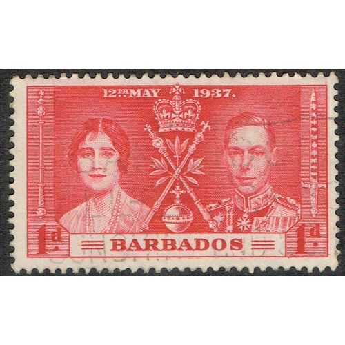 Barbados 1937 Coronation 1d Scarlet SG245 FU