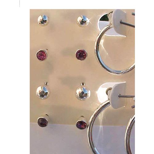 Crystal Earrings Silver Hoop Earrings SET of 6 Amethyst Pink Crystal Stud
