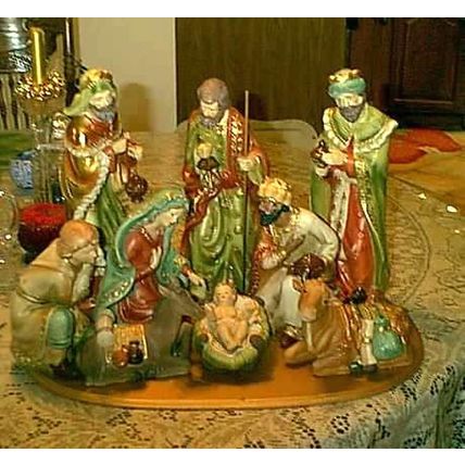 GORGEOUS NEW 9 PIECE NATIVITY PORCELAIN JOSEPH MARY JESUS KINGS ANIMALS MANGER