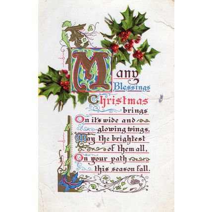 Song Postcard Many Blessings Christmas.. Holly