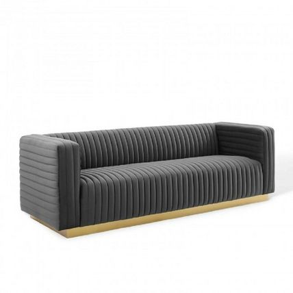 Velvet Sofa Couch Channel Tufted Vintage Glamour Gold Base Maroon Blue White Gry