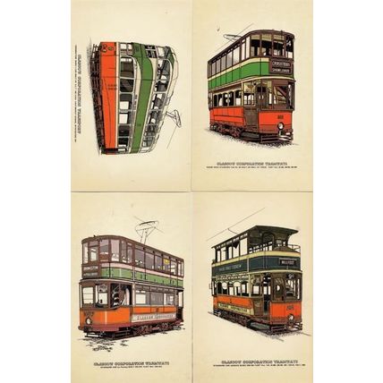 Glasgow Corpration Tramways Uddingtston Hillfoot Crosstobs 4x Bus Postcard s