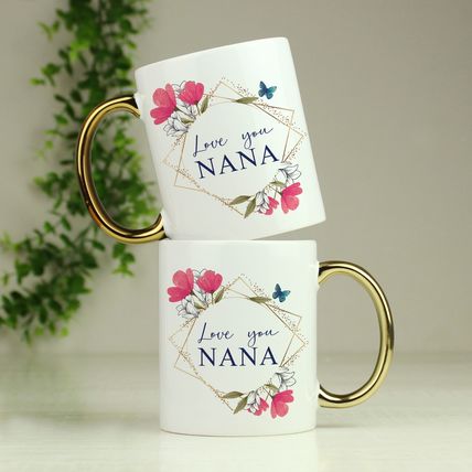 Mug bride mother mum daughter gran aunty mug floral gold handle personalised