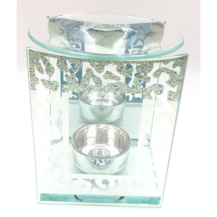 Silver Animal Print Oil Burner/Tealight Holder 12 CM Glass Gift Home Decor Boxed